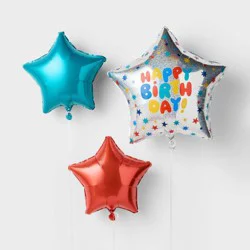 3ct Multicolor Star Happy Birthday Foil Balloon Bundle - Spritz™