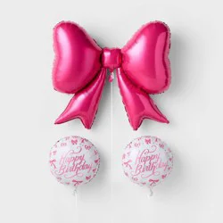 3ct Bow Happy Birthday Foil Balloon Bundle Pink - Spritz™