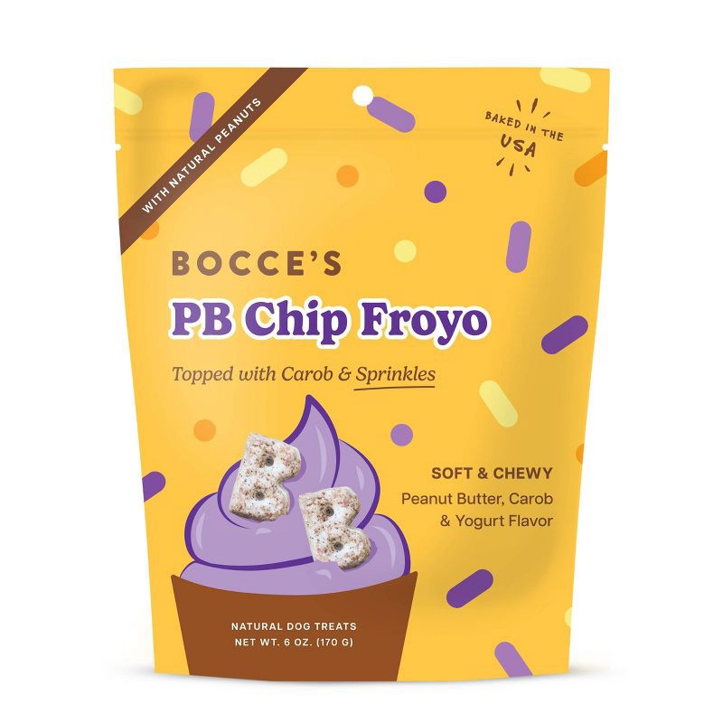 slide 1 of 2, Bocce's Bakery Peanut Butter Carob and Yogurt Froyo with Sprinkles Chewy Dog Treats - 6oz/12ct, 6 oz, 12 ct