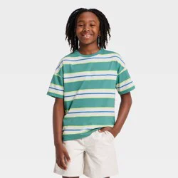 Boys' Short Sleeve Striped Oversized T-Shirt - Cat & Jack™ Teal Green M