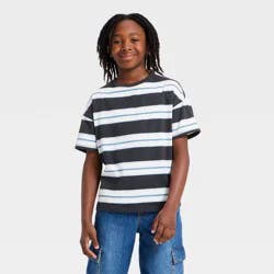 Boys' Short Sleeve Striped Oversized T-Shirt - Cat & Jack™ Charcoal Gray/White XS