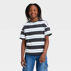 Boys' Short Sleeve Striped Oversized T-Shirt - Cat & Jack™ Charcoal Gray/White L