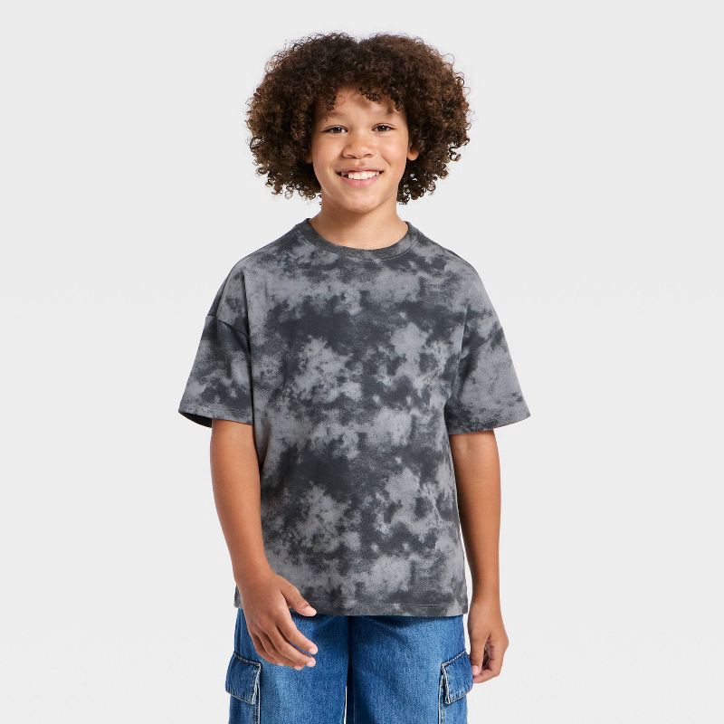 slide 1 of 3, Boys' Short Sleeve Oversized Tie-Dye T-Shirt - Cat & Jack™ Dark Gray S, 1 ct