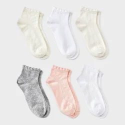 Girls' 6pk Pointelle Scallop Edge Ankle Dress Socks - Cat & Jack™ L