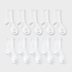 Girls' 10pk Casual Crew Lettuce Edge Socks - Cat & Jack™ Bright White S
