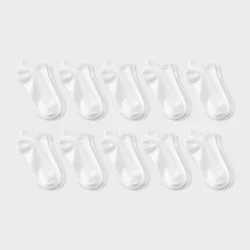 Girls' 10pk Scallop Edge Low Cut Socks - Cat & Jack™ White S