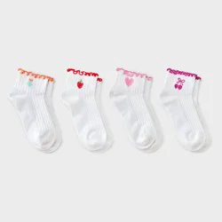 Girls' 4pk Icons Lettuce Edge Ankle Socks - Cat & Jack™ White S