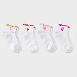 Girls' 4pk Icons Lettuce Edge Ankle Socks - Cat & Jack™ White S