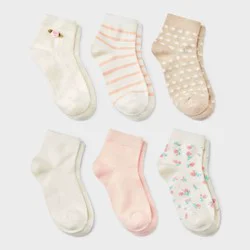 Girls' 6pk Rosette Ankle Socks - art class™ Oatmeal S