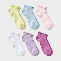 Girls' 6pk Ruffle No Show Socks - All in Motion™ M