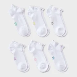 Girls' 6pk Ruffle No Show Socks - All in Motion™ White M
