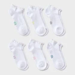 Girls' 6pk Ruffle No Show Socks - All in Motion™ White L