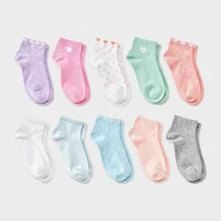 Girls' 10pk Floral & Hearts Ankle Socks - Cat & Jack™ Assorted Colors M