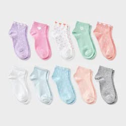 Girls' 10pk Floral & Hearts Ankle Socks - Cat & Jack™ Assorted Colors M
