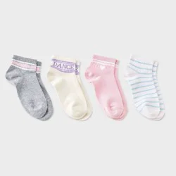 Girls' 4pk 'Dance' Ankle Socks - Cat & Jack™ White/Gray/Pink L
