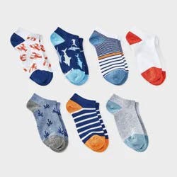 Boys' 7pk Lobster & Shark Striped No Show Socks - Cat & Jack™ Blue/Gray/White L