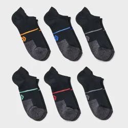 Boys' 6pk Arch Support Cushioned No Show Socks - All in Motion™ Black L
