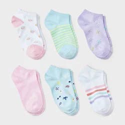 Girls' 6pk Shells Super Soft No Show Socks - Cat & Jack™ Assorted Colors S