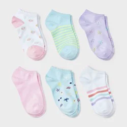 Girls' 6pk Shells Super Soft No Show Socks - Cat & Jack™ Assorted Colors L