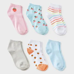 Girls' 6pk Striped Fruits Super Soft Ankle Socks - Cat & Jack™ Pink/Blue/White M