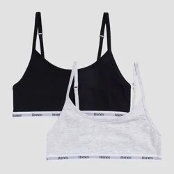 Hanes Originals Girls' Cotton Scoop Bralette - Black/Gray L