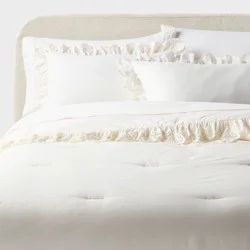 Full/Queen Eyelet Comforter and Sham Set Ivory for Dorm - Threshold™