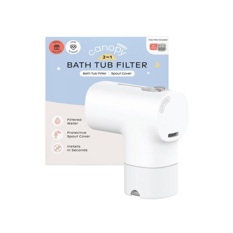 slide 1 of 15, Canopy Bathtub Filter Advanced Multi-Stage Filtration to Reduce Contaminants; Soft, BPA Free Spout Cover, Dishwasher Safe, Easy to Install- White, 1 ct