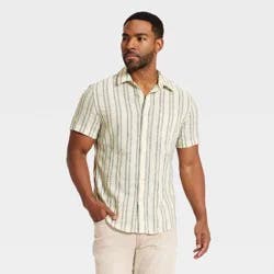 Men's Short Sleeve Camp Shirt - Goodfellow & Co™ Cream Striped L