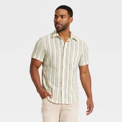 Men's Short Sleeve Camp Shirt - Goodfellow & Co™ Cream Striped XXL