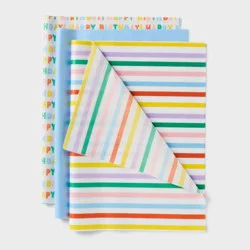 20ct Tissue Paper 'Happy Birthday', Striped & Solid Blue/White/Colorful - Spritz™