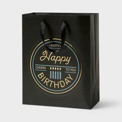Large Foil Print 'Happy Birthday, Cheers To You' Record Birthday Gift Bag Black - Spritz™