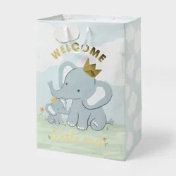 XXL 'Welcome Little One' Elephant Baby Shower Gift Bag with Tag White - Spritz™
