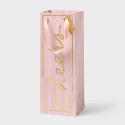 Blush Striped Foil Print 'Cheers' Wine Gift Bag With Tag Pink/Gold - Spritz™