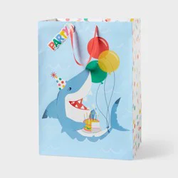 XXL Party Shark Birthday Gift Bag with Tag Blue - Spritz™