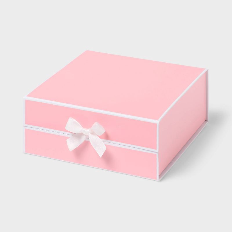 slide 1 of 3, 10"x10"x4" Square Gift Box with Bow Pink - Spritz™, 1 ct