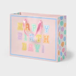 Large 'Happy Birthday' Smiley Face Birthday Gift Bag Pink - Spritz™