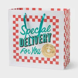 Large Square 'special Delivery For You' Pizza Box Birthday Gift Bag White/Red/Green - Spritz™