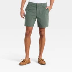 Men's 7" Flat Front Shorts - Goodfellow & Co™ Olive Green 40