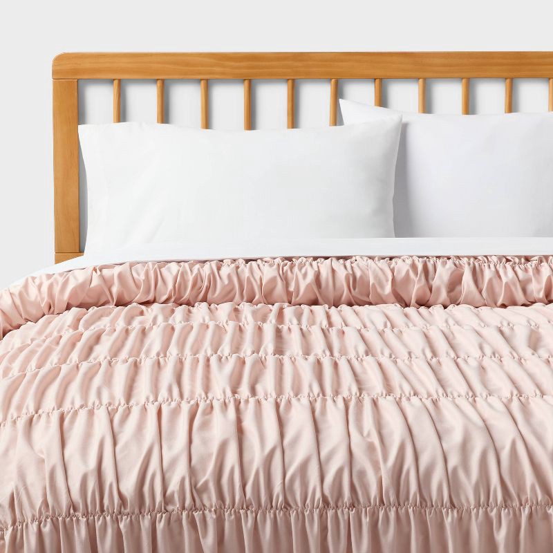 slide 1 of 2, Full/Queen Ruched Comforter Pink for Dorm - Room Essentials™, 1 ct