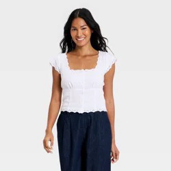Women's Button-Front Scalloped Hem Top - A New Day™ Bright White M
