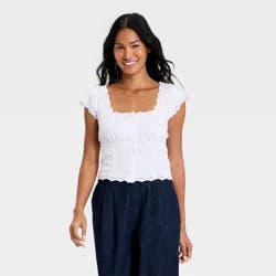 Women's Button-Front Scalloped Hem Top - A New Day™ Bright White M