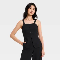 Women's Sleeveless Faux Linen Vest - A New Day™ Black XL