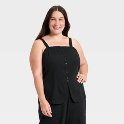 Women's Sleeveless Faux Linen Vest - A New Day™ Black XXL