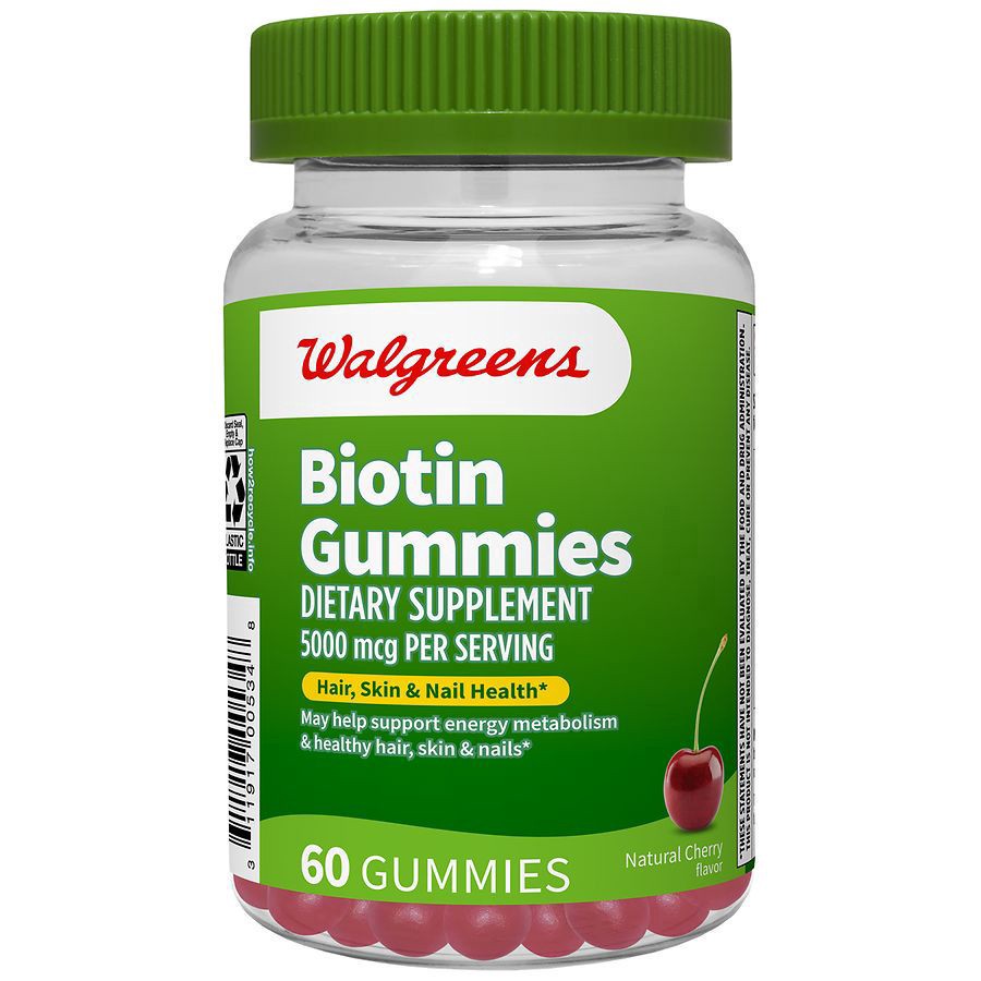 slide 1 of 5, Walgreens Biotin 5000 mcg Gummies Natural Cherry, 60 ct
