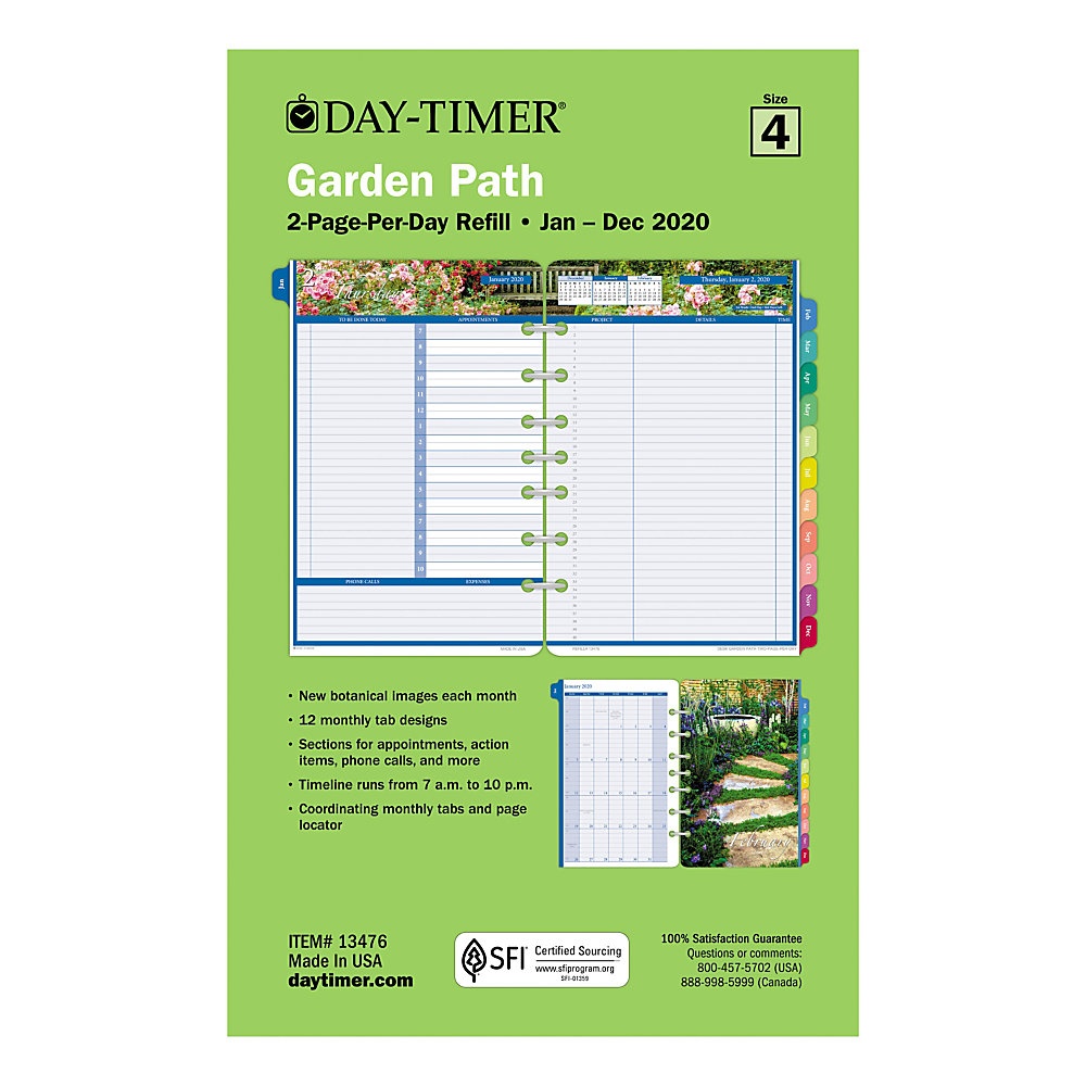 slide 1 of 1, Day-Timer Garden Path Daily Planner Refill, Desk Size, 5-1/2'' X 8-1/2'', January To December 2020, 1 ct