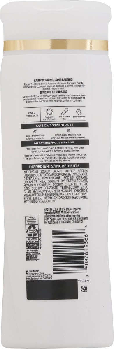 slide 2 of 9, Pantene Shampoo, Repair and Protect for Damaged and Bleached Hair, Gentle Cleansing, Detangles Hair, Safe for Color Treated Hair, 12.0 oz, 12 fl oz