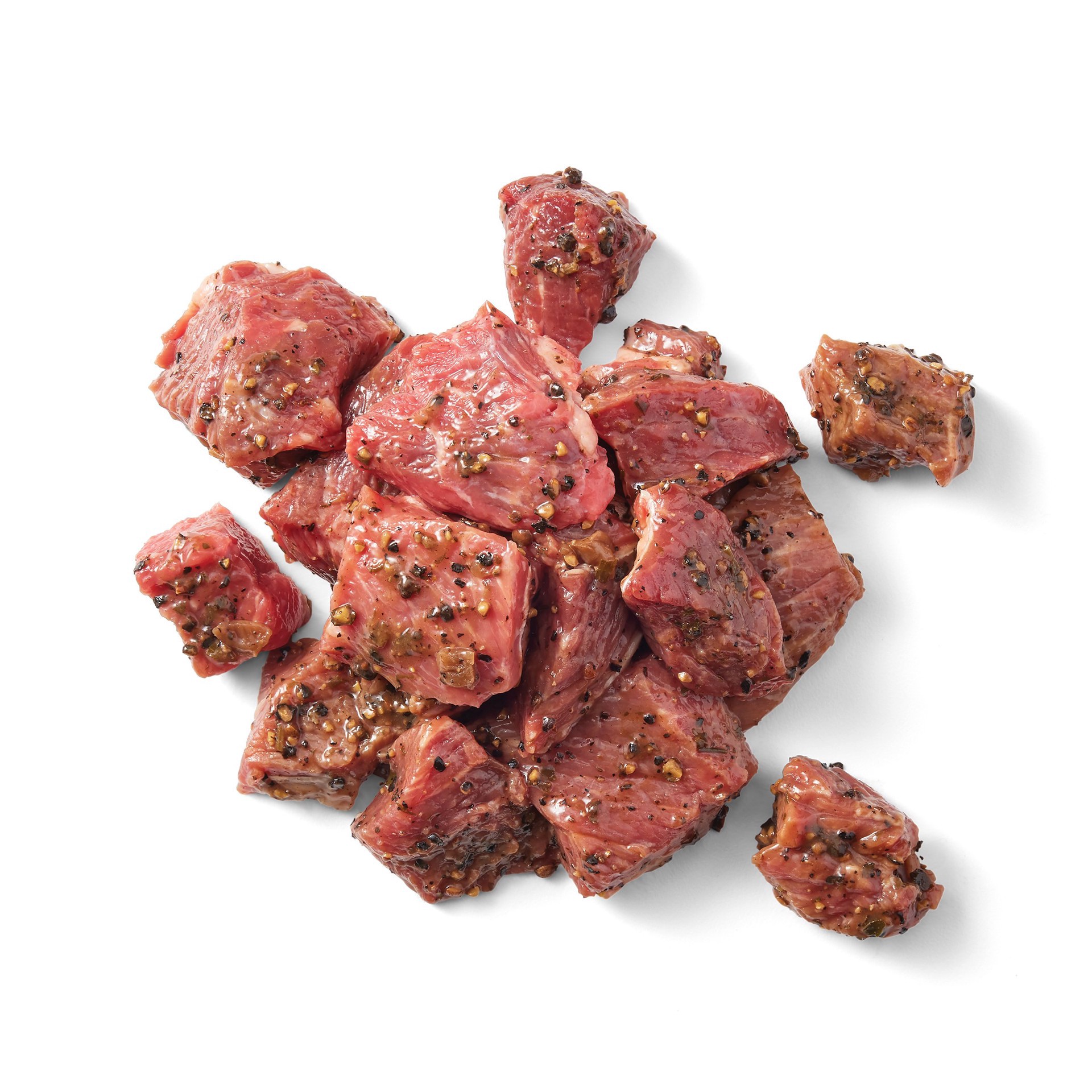 slide 1 of 1, H-E-B Meat Market Marinated Boneless Beef Steak Tips - Garlic Peppercorn, per lb