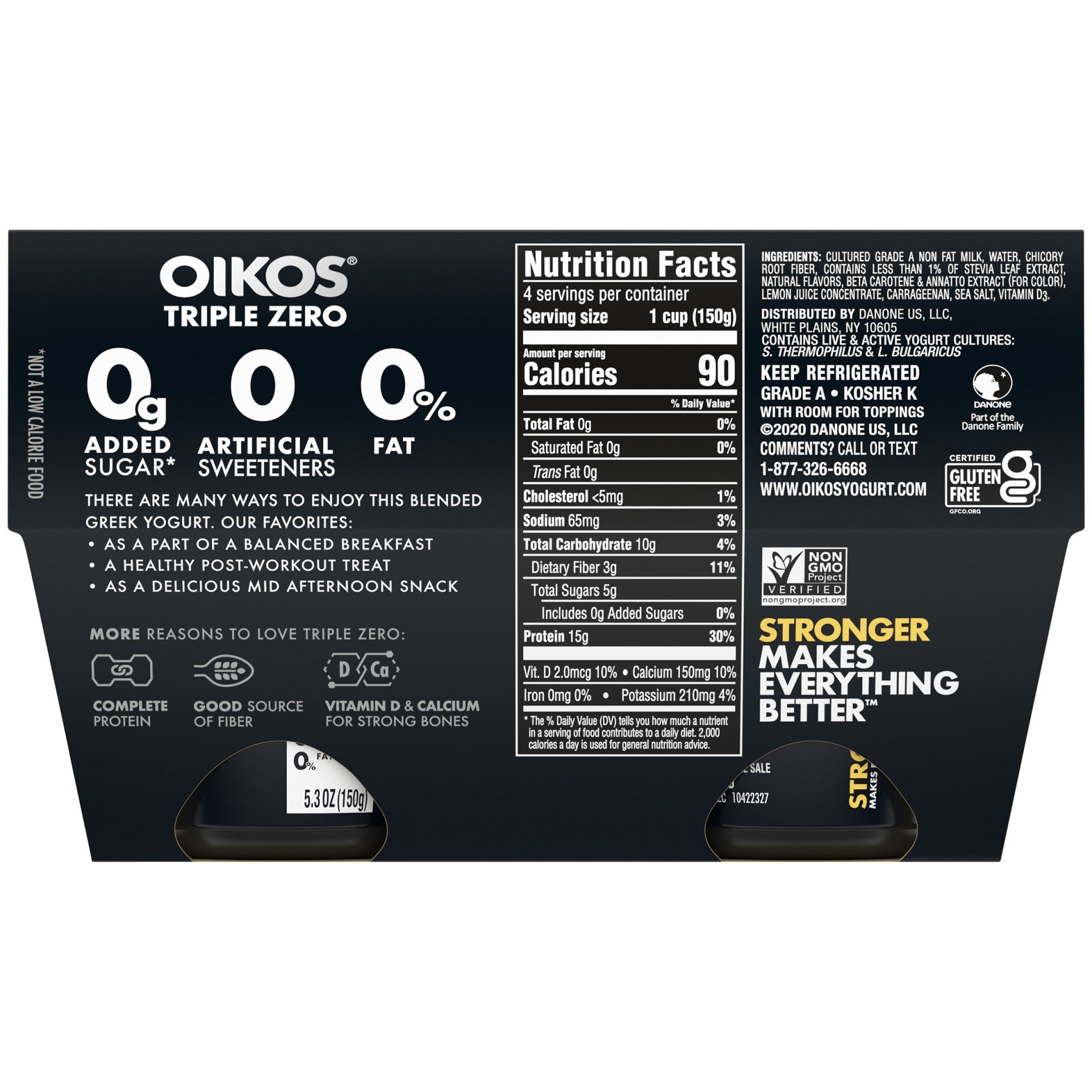 slide 4 of 7, Oikos Triple Zero Banana Crème Greek Yogurt Cups, 4 ct; 5.3 oz