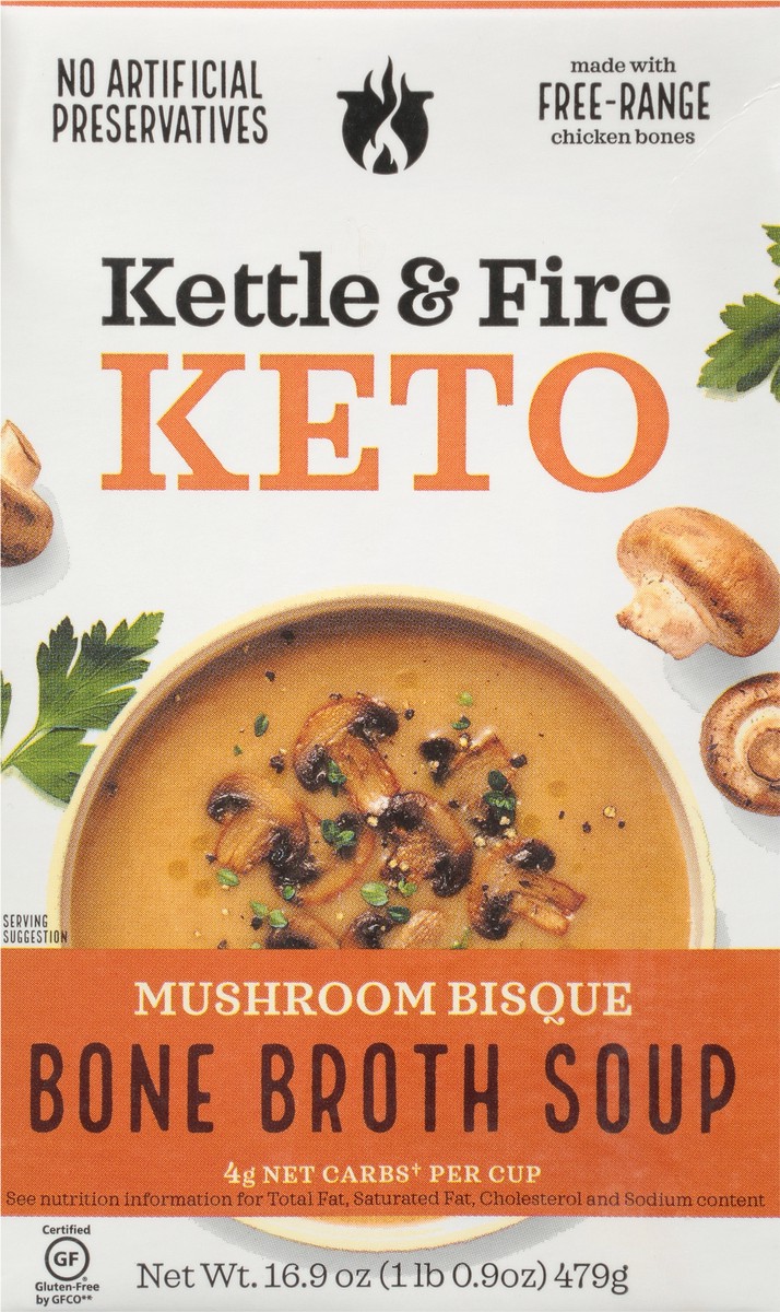 slide 5 of 14, Kettle & Fire Mushroom Bisque Soup with Chicken Bone Broth, 16.9 oz