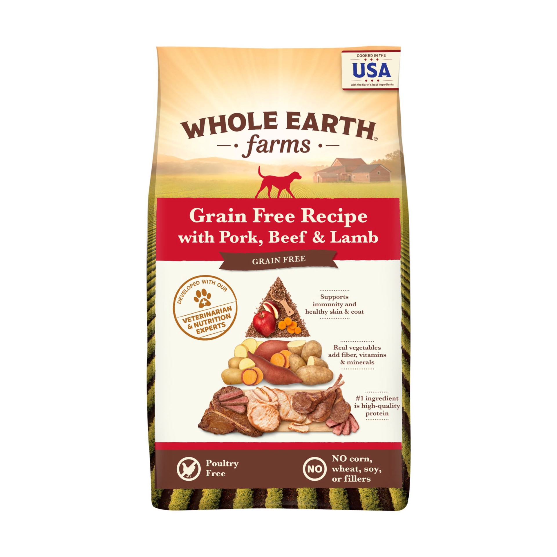 slide 1 of 4, Whole Earth Farms Grain Free Dog Food, Pork, Beef and Lamb Recipe, Dry Dog Food - 25 lb Bag, 25 lb